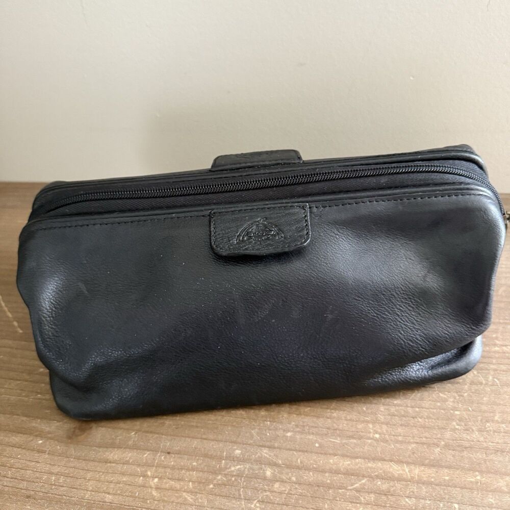 Vintage Leather Travel Dopp Kit Toiletry Bag Black Zip Pouch Travel Gear Unisex
